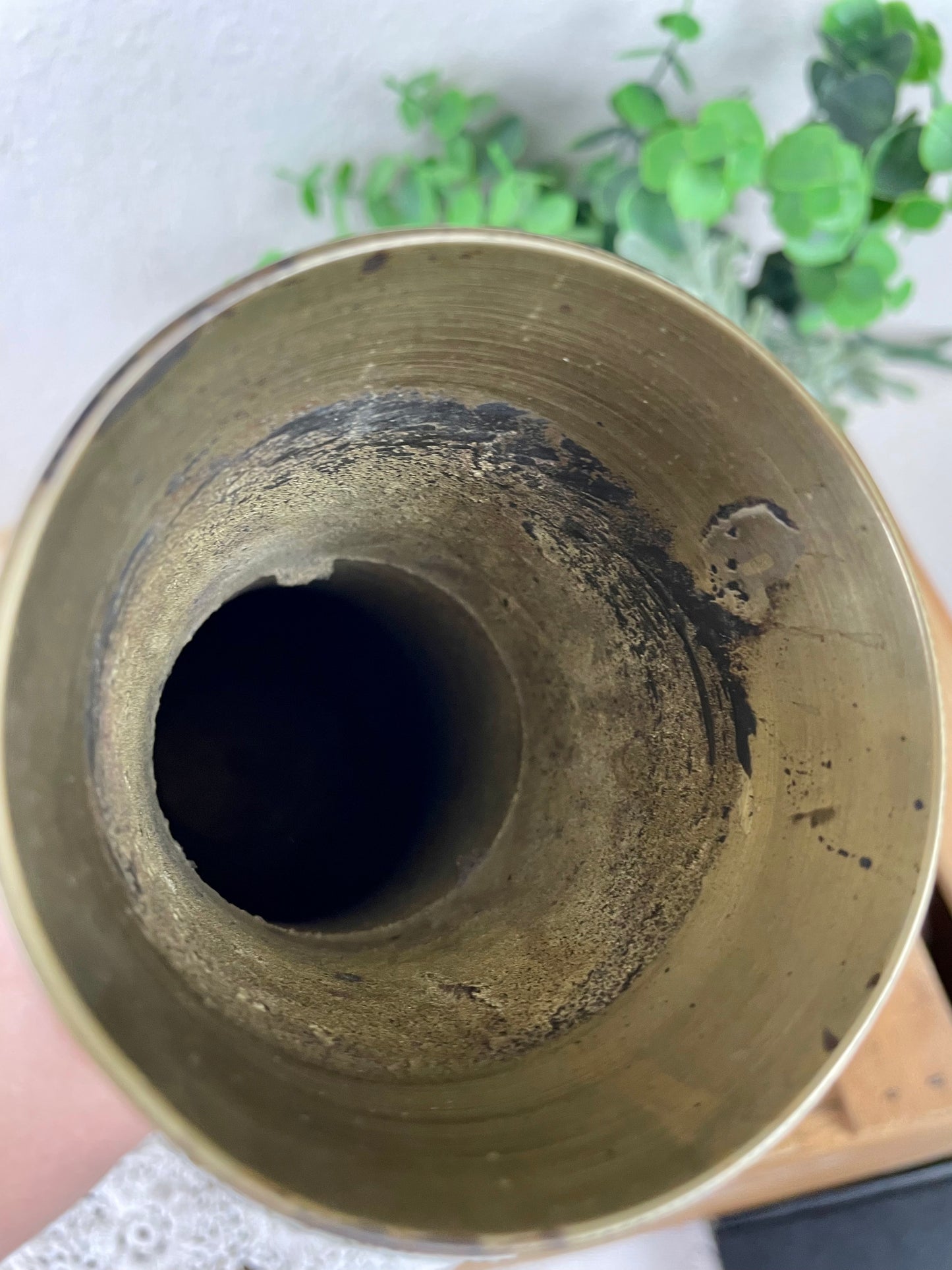 Vintage Etched Brass Tall Vase