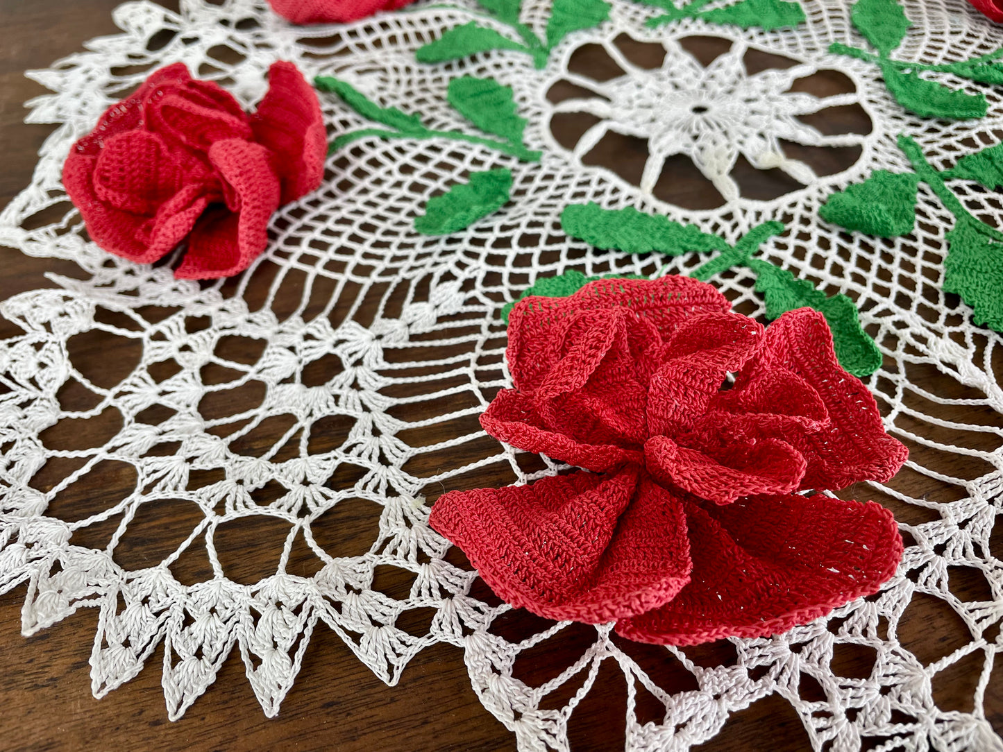 Vintage Handmade Doily with Roses