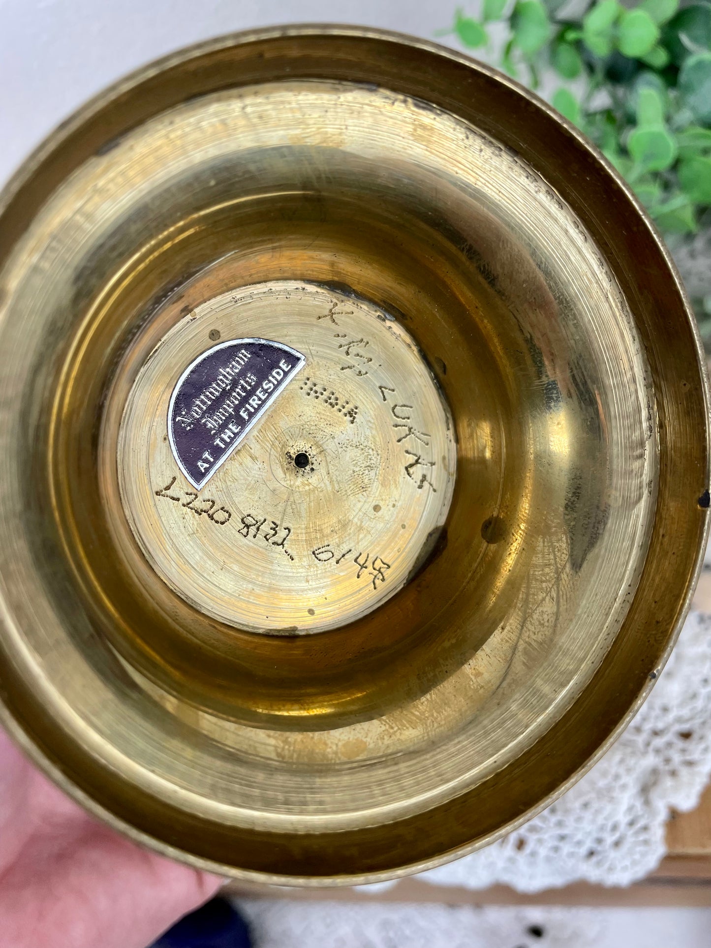 Vintage Etched Brass Tall Vase