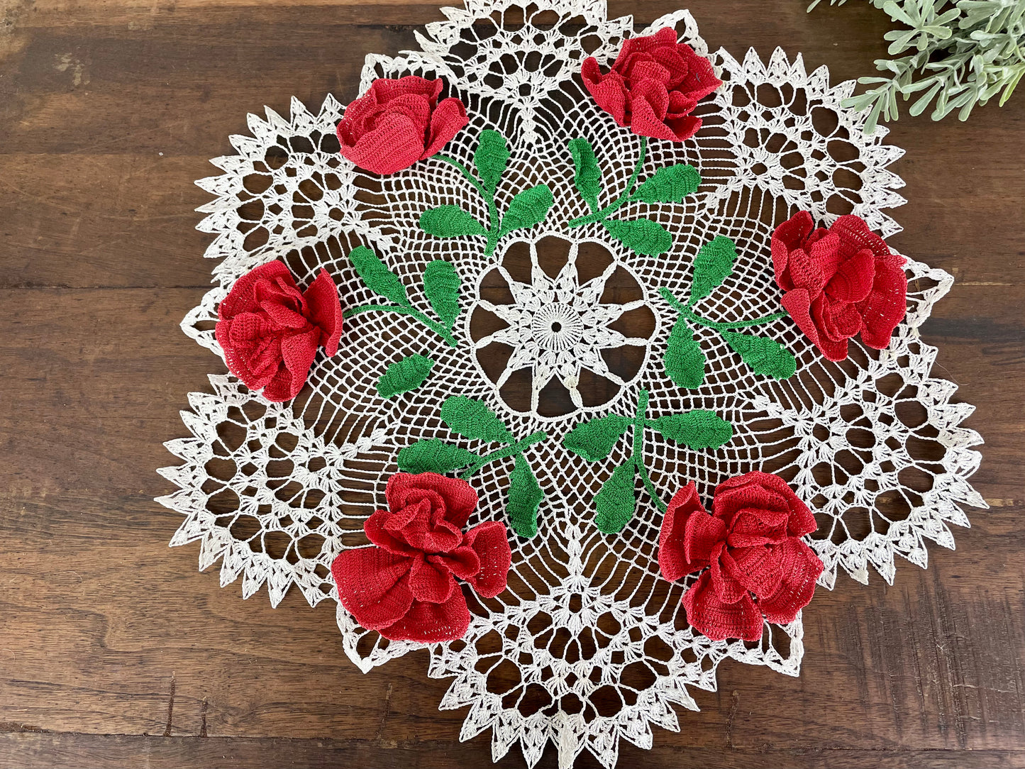 Vintage Handmade Doily with Roses