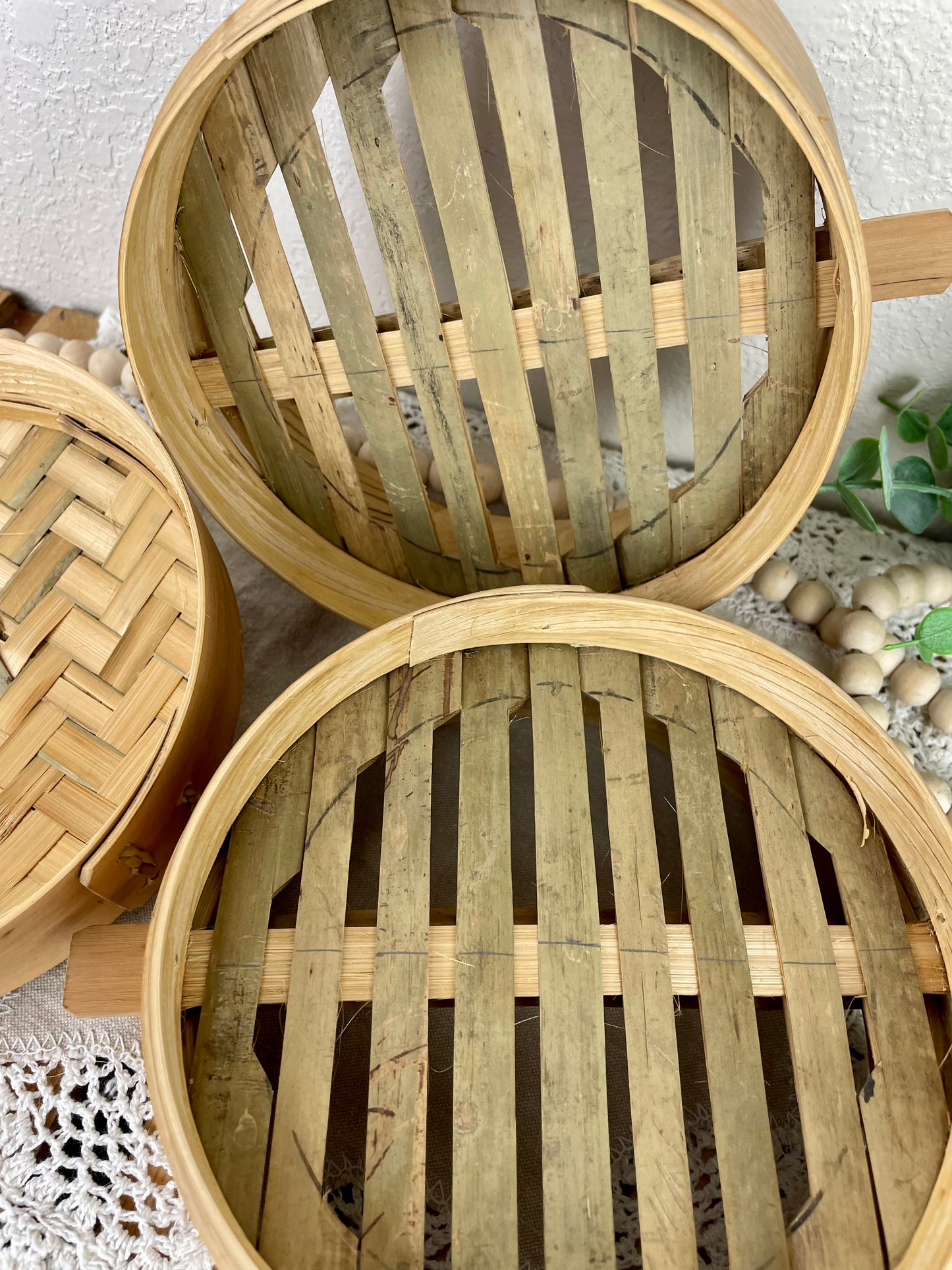 Vintage Bamboo Tiered Steamer Basket