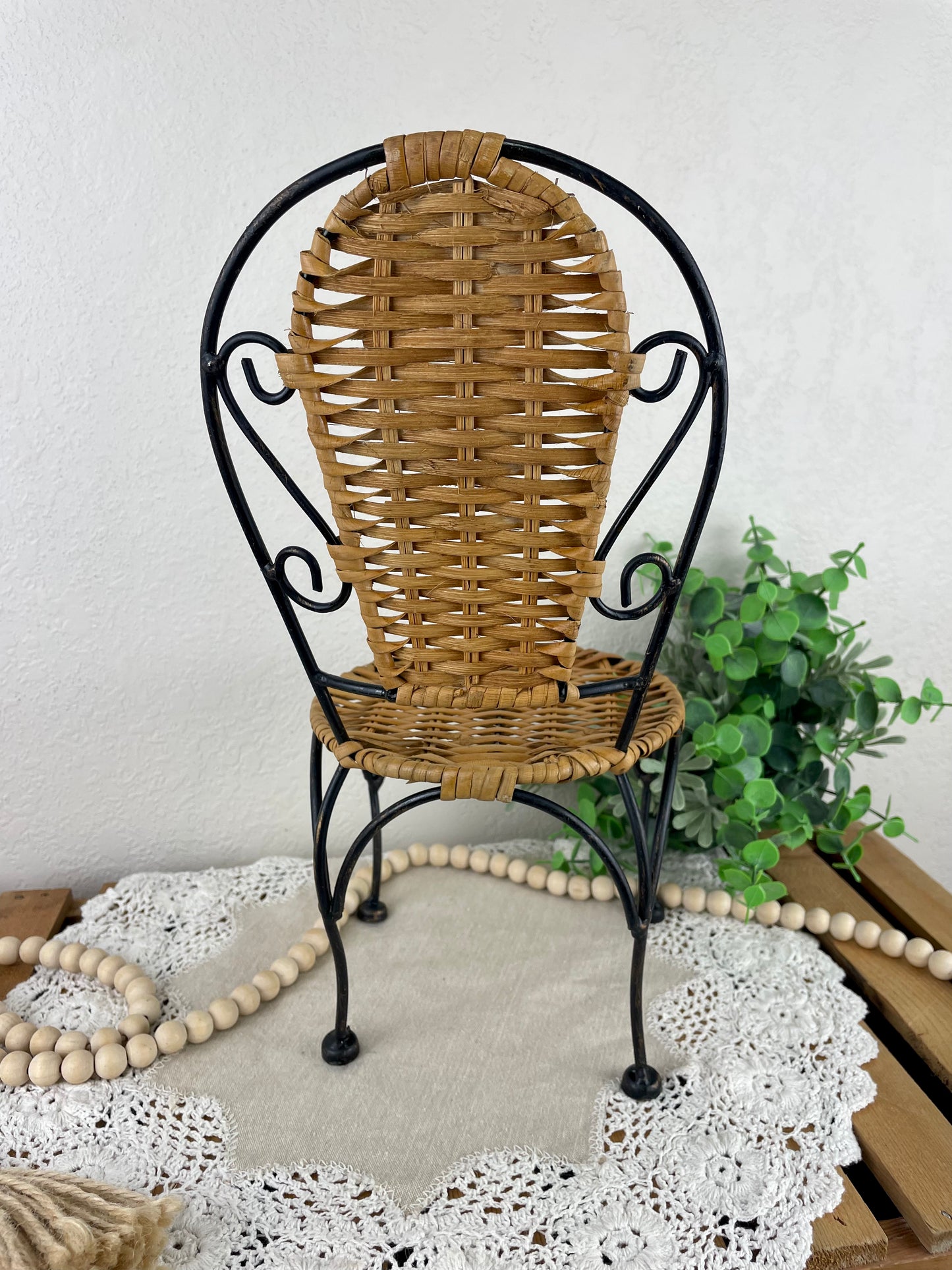 Vintage Miniature Metal and Rattan Chair