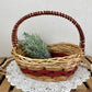 Vintage Red and Natural Wicker Basket with Handle