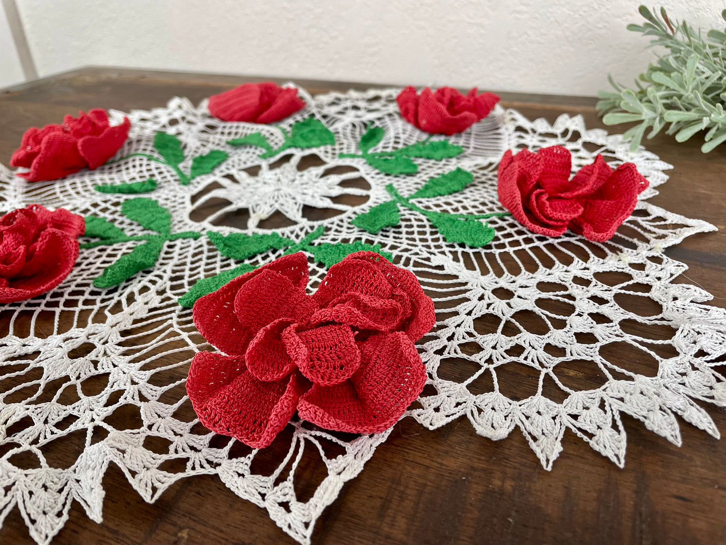 Vintage Handmade Doily with Roses