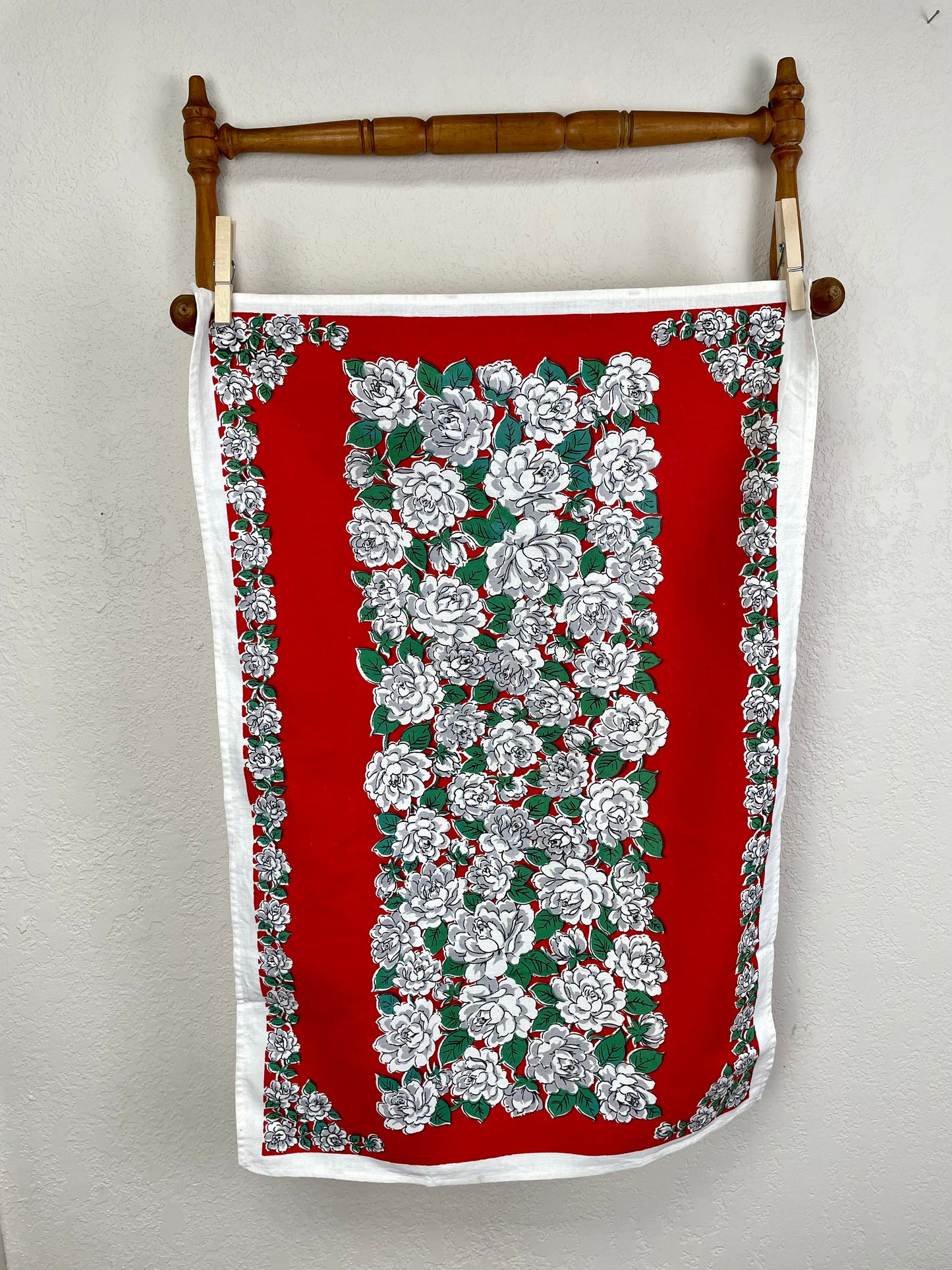 Vintage Red & White Floral Tea Towel