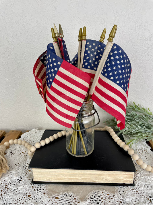 Vintage Glass Jar with Mini Flags