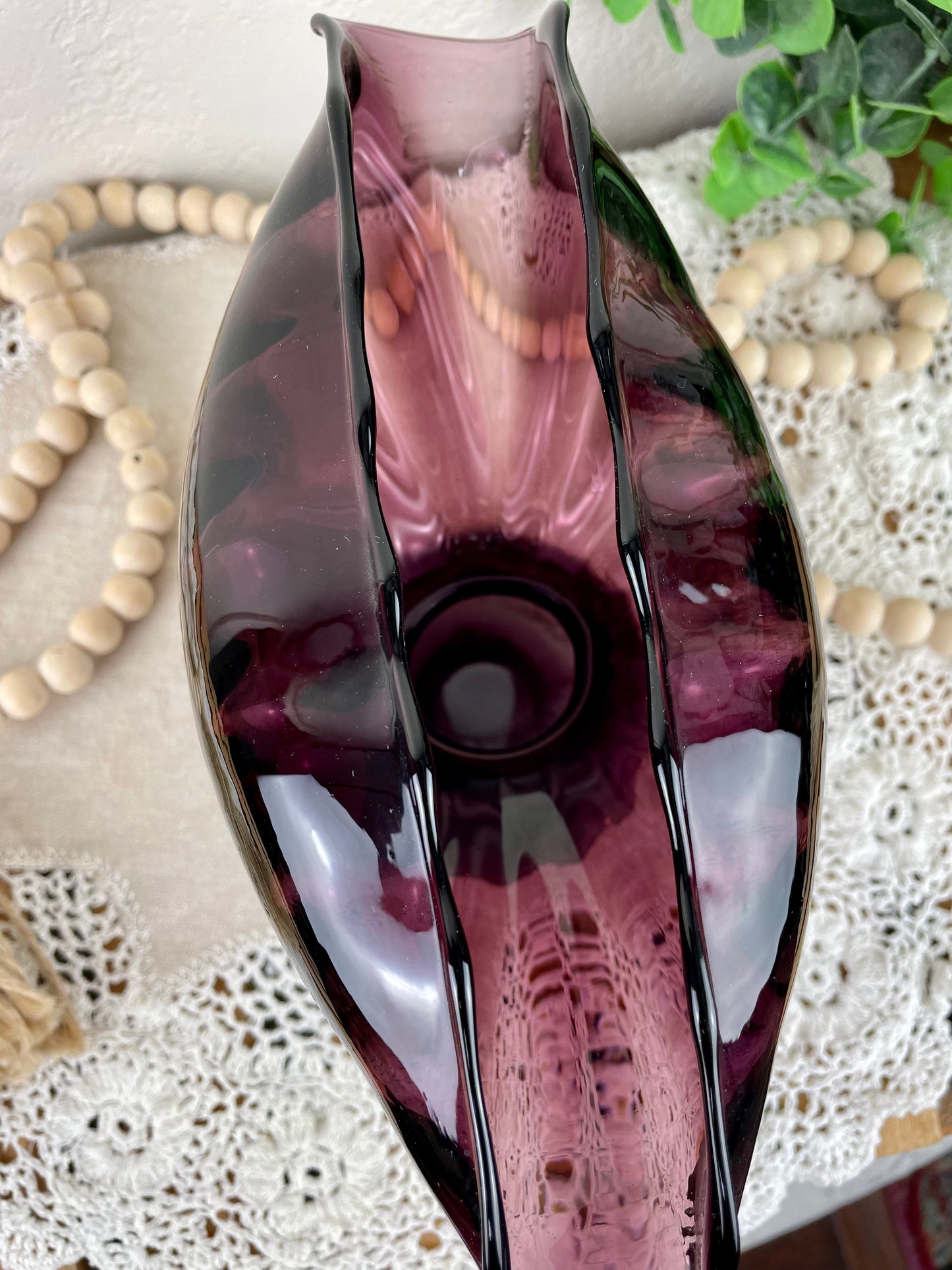 Vintage Amethyst Art Glass Footed Dish