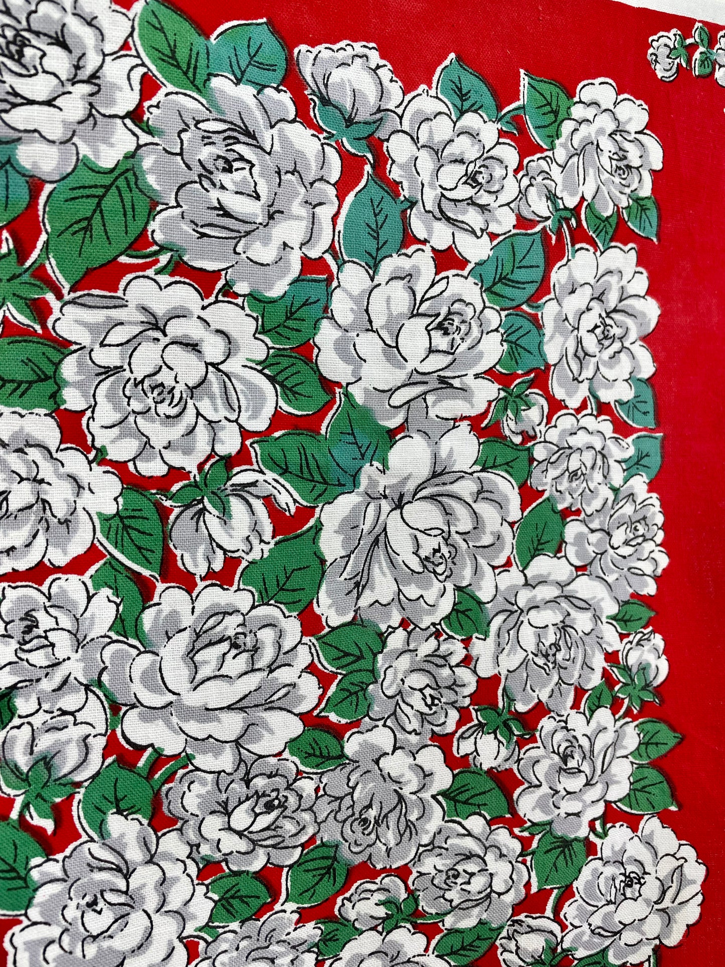 Vintage Red & White Floral Tea Towel