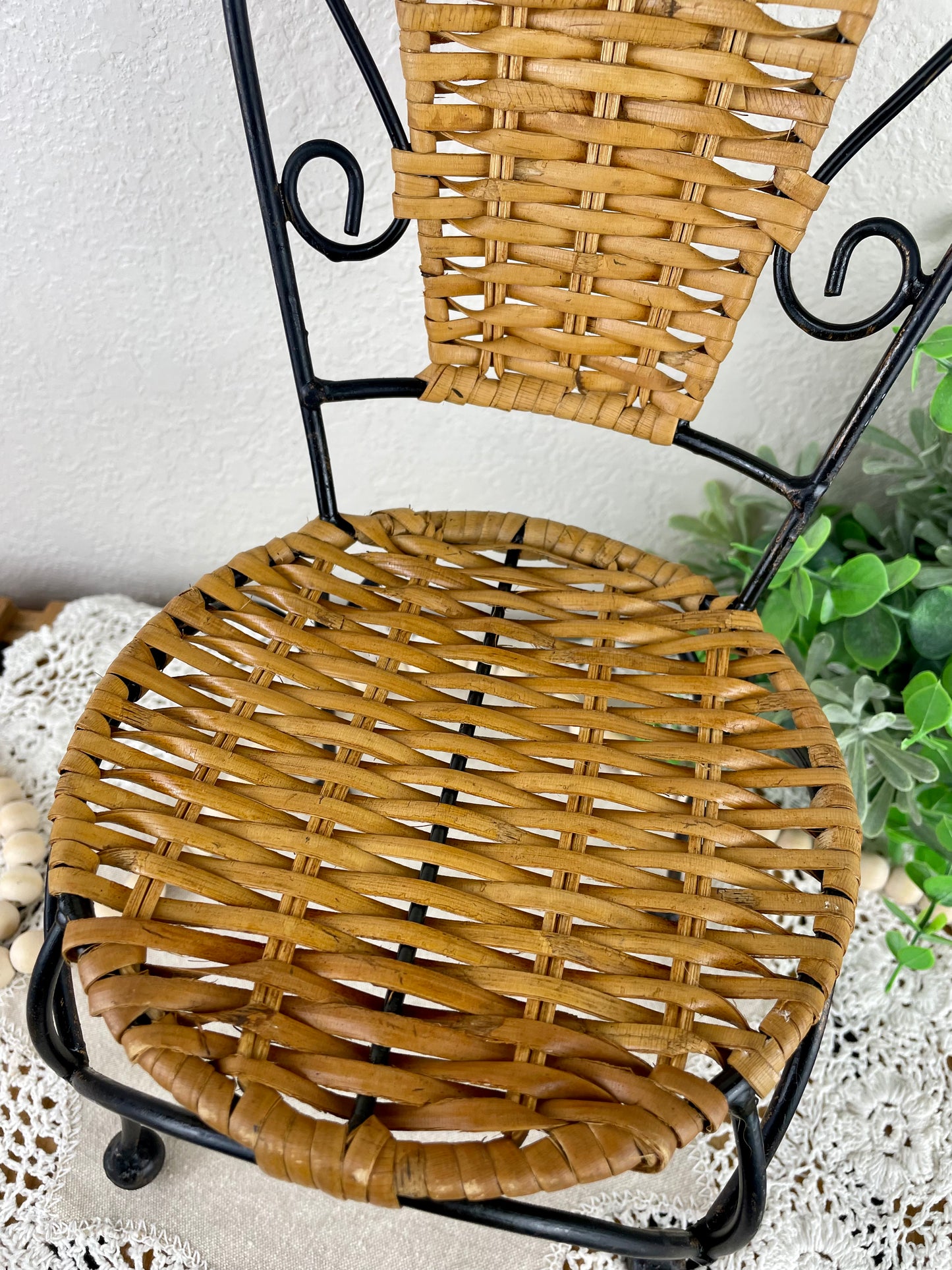 Vintage Miniature Metal and Rattan Chair