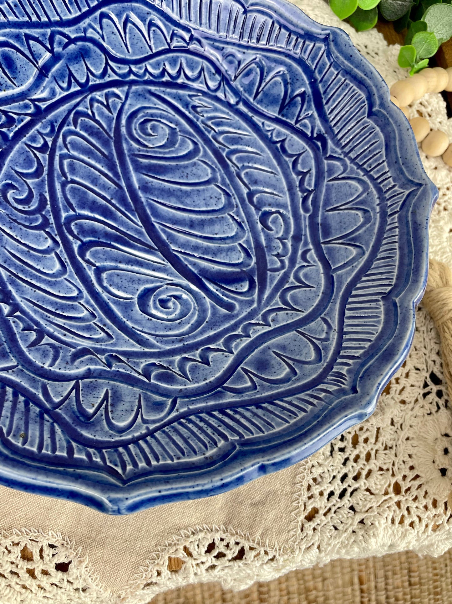 Vintage Handmade Blue Pottery Dish