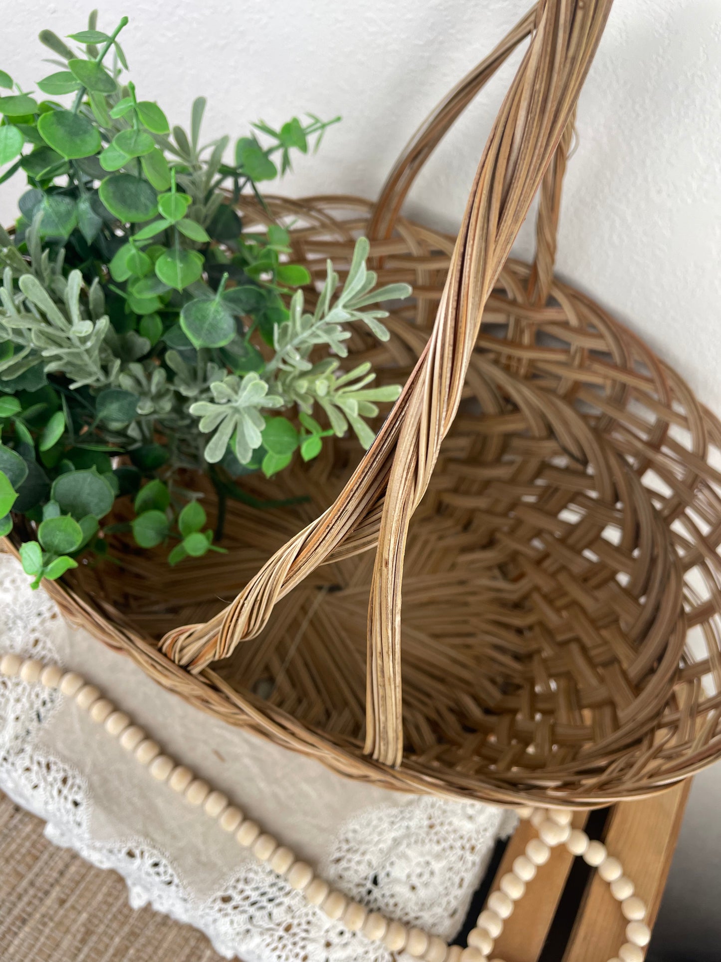 Large Vintage Woven Basket with Handle