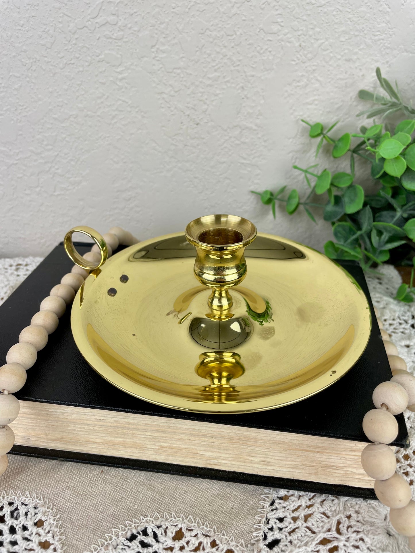 Vintage Brass Candle Holder with Drip Plate