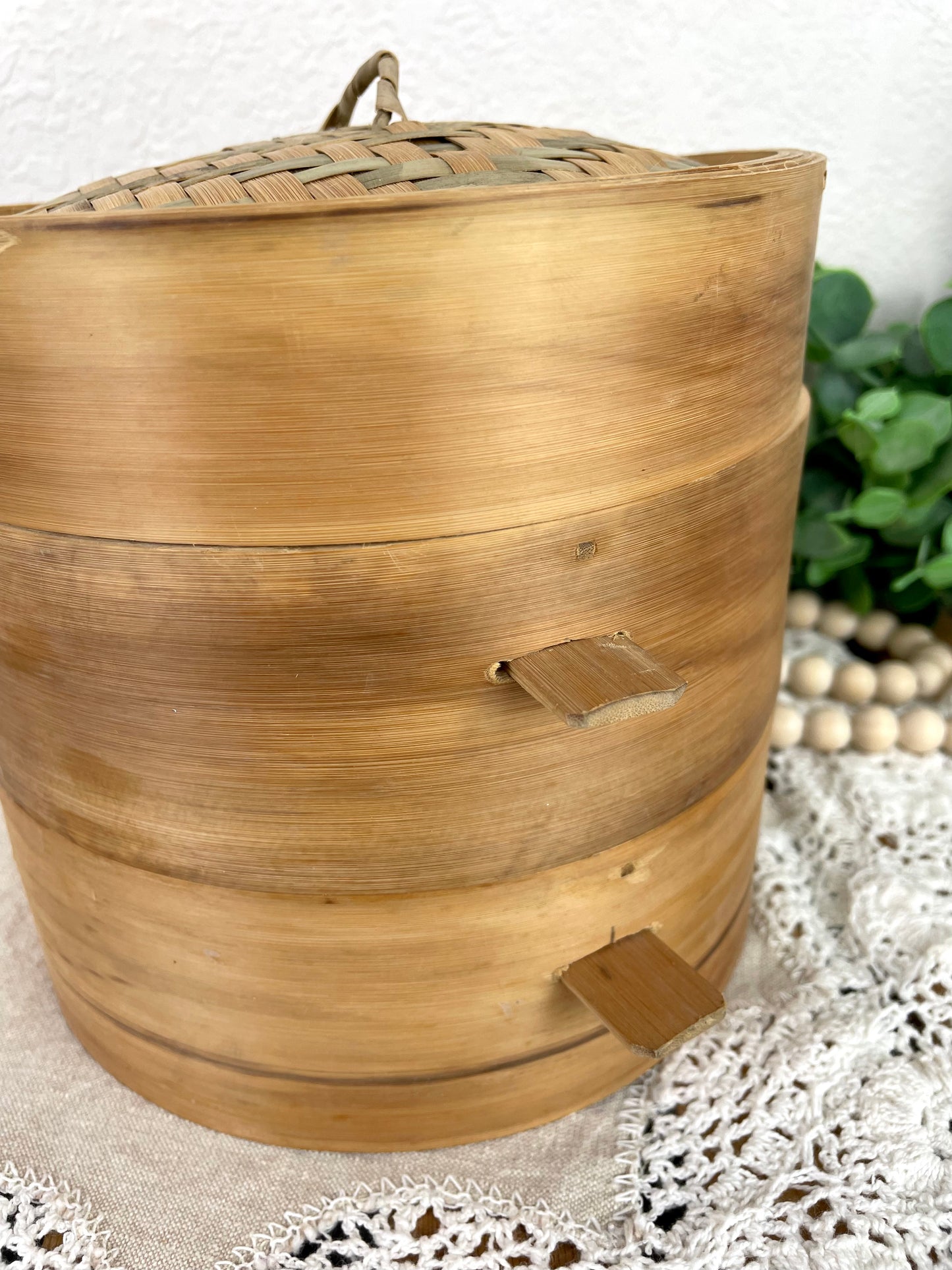 Vintage Bamboo Tiered Steamer Basket