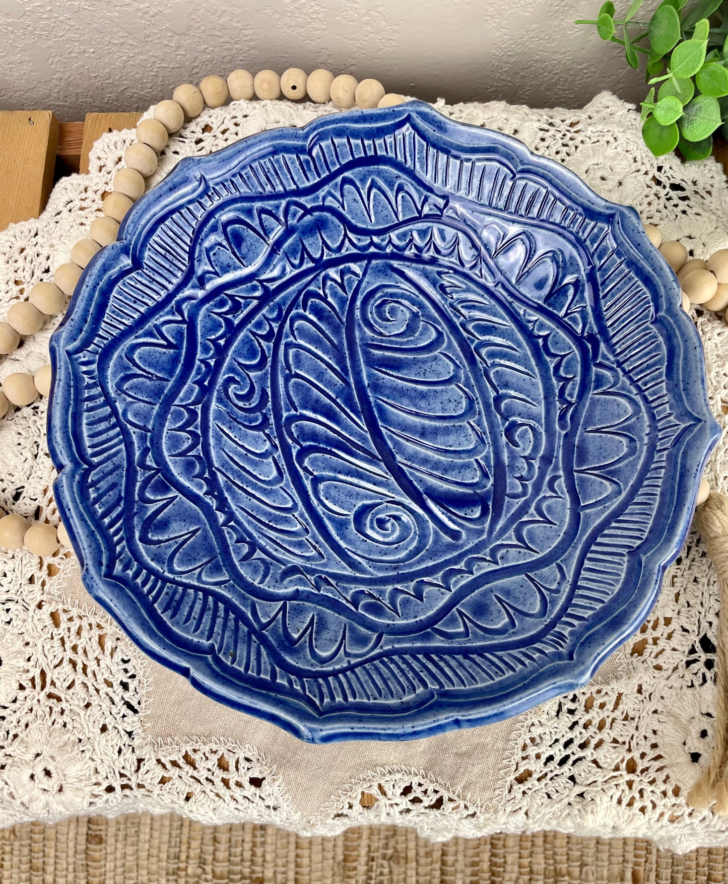 Vintage Handmade Blue Pottery Dish