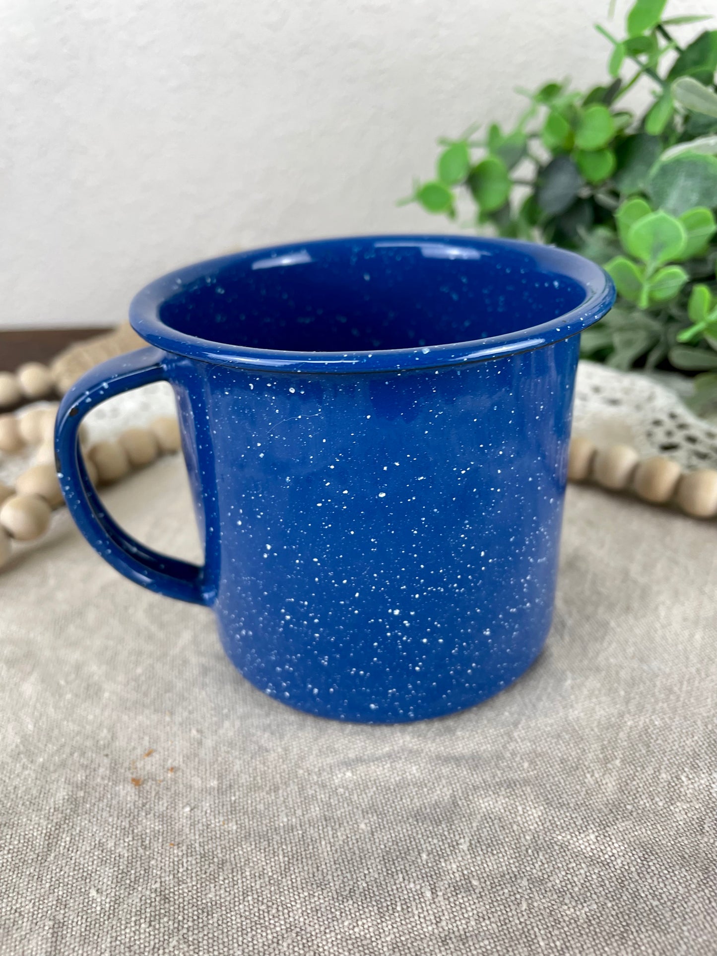 Vintage Speckled Blue Enamel Cup