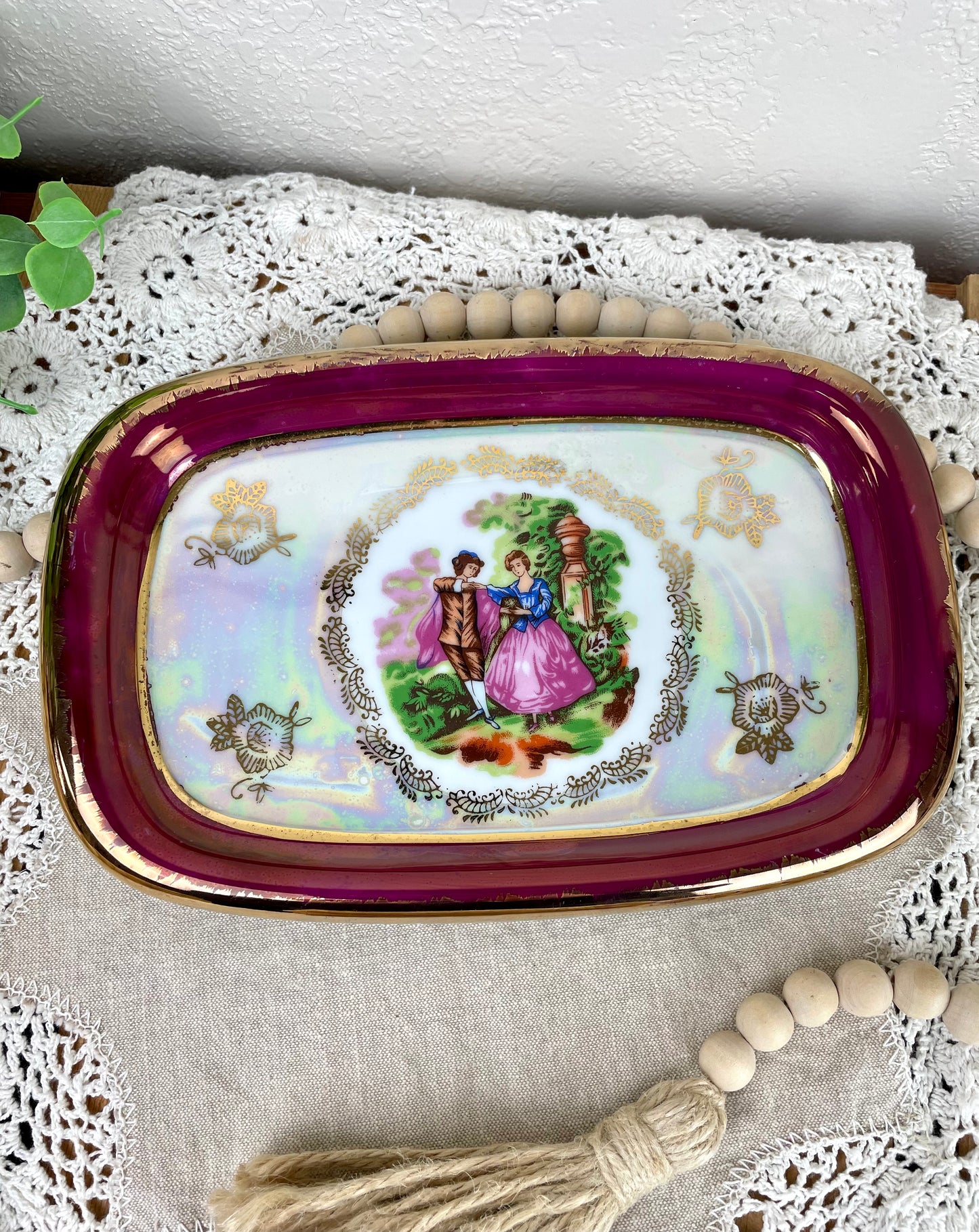 Vintage Victorian Lusterware Porcelain Rectangular Tray