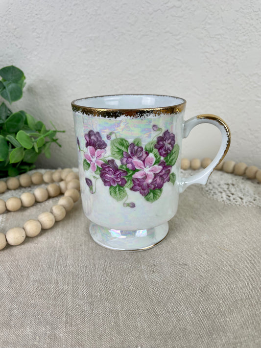 Vintage Violet Flower Lusterware Mug