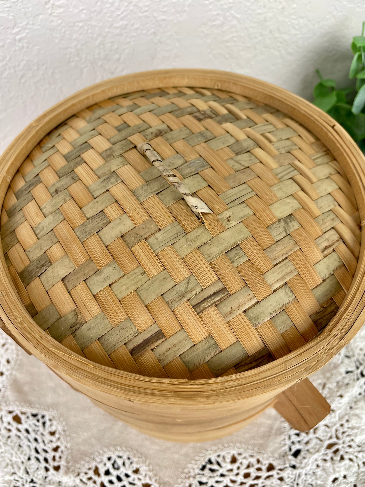 Vintage Bamboo Tiered Steamer Basket