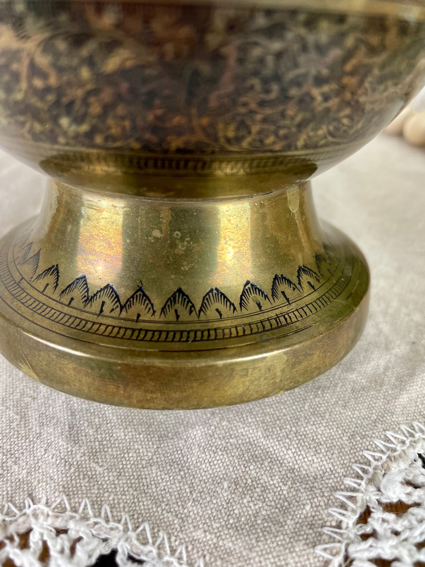 Vintage Etched Brass Tall Vase