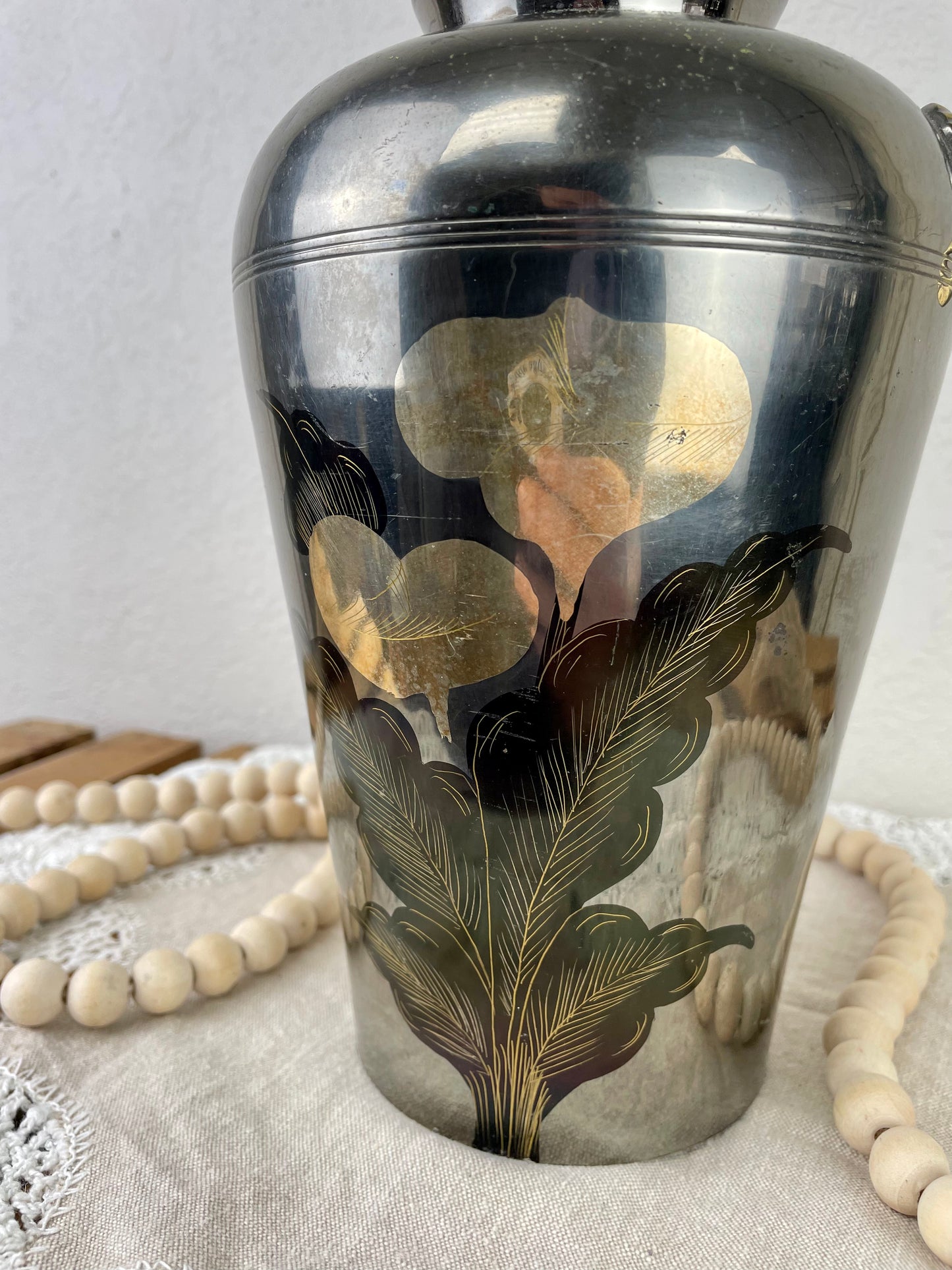 Vintage Brass Vase with Floral Details