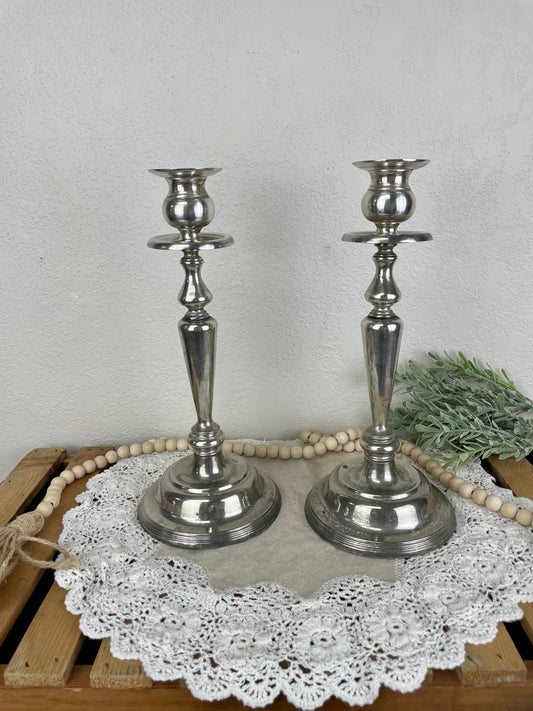 Vintage Silverplate Candlestick Set with Natural Patina