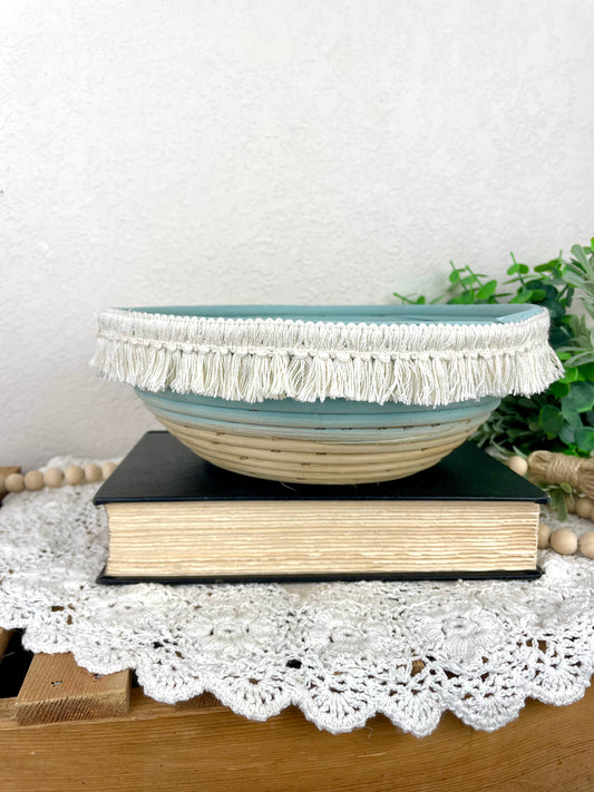 Blue Ombré Basket with Macrame Fringe