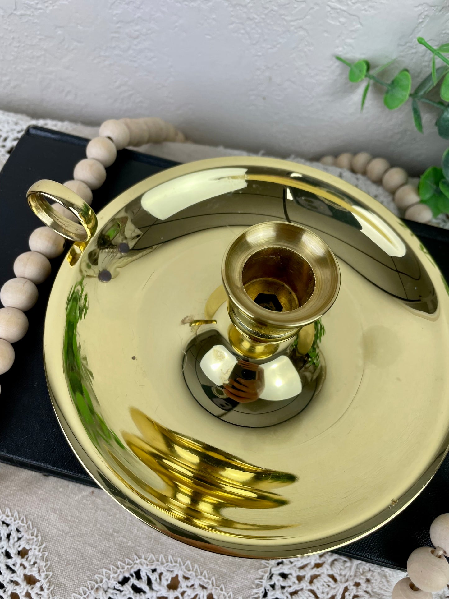 Vintage Brass Candle Holder with Drip Plate