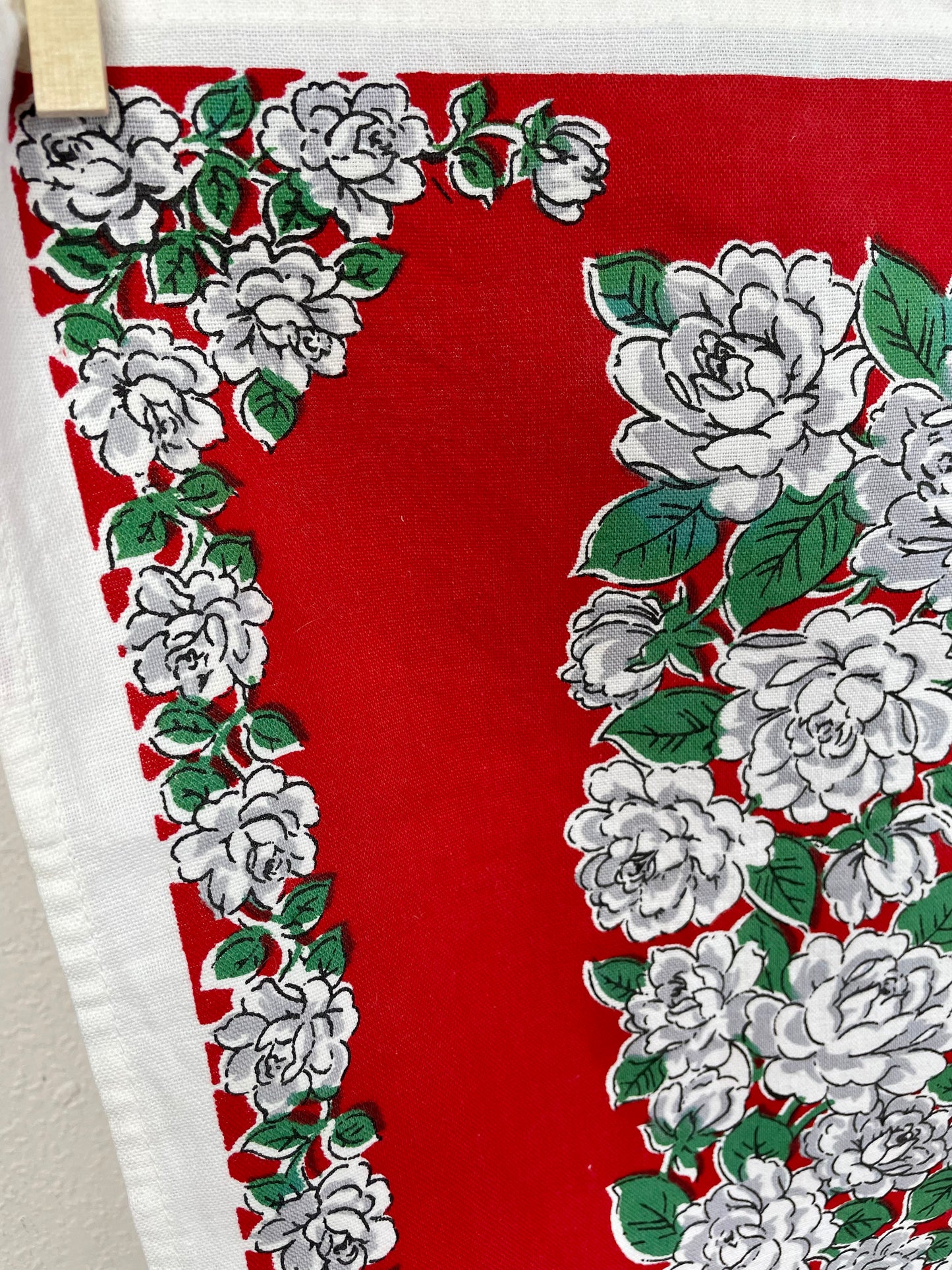 Vintage Red & White Floral Tea Towel