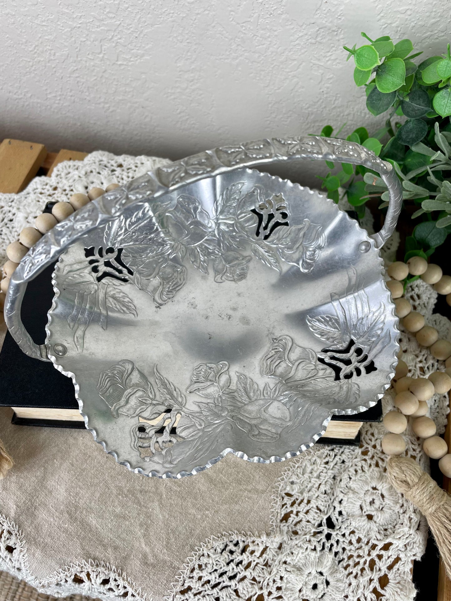 Vintage Embossed Aluminum Serving Tray