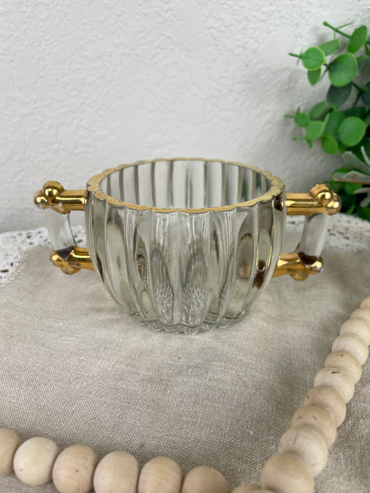 Vintage Gold Rimmed Sugar Dish by Jeannette Glass Co.