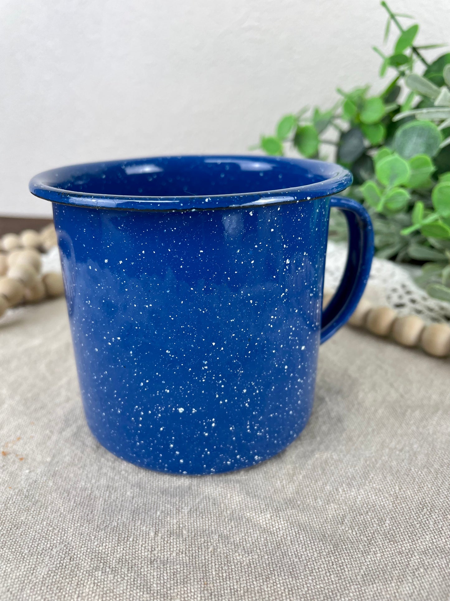 Vintage Speckled Blue Enamel Cup