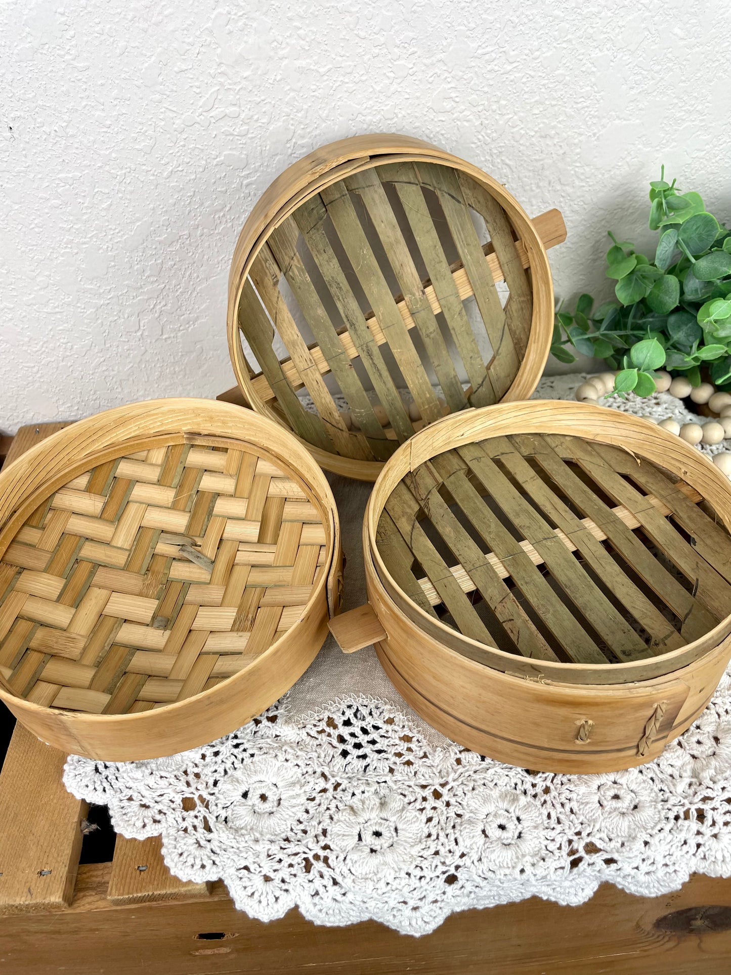 Vintage Bamboo Tiered Steamer Basket