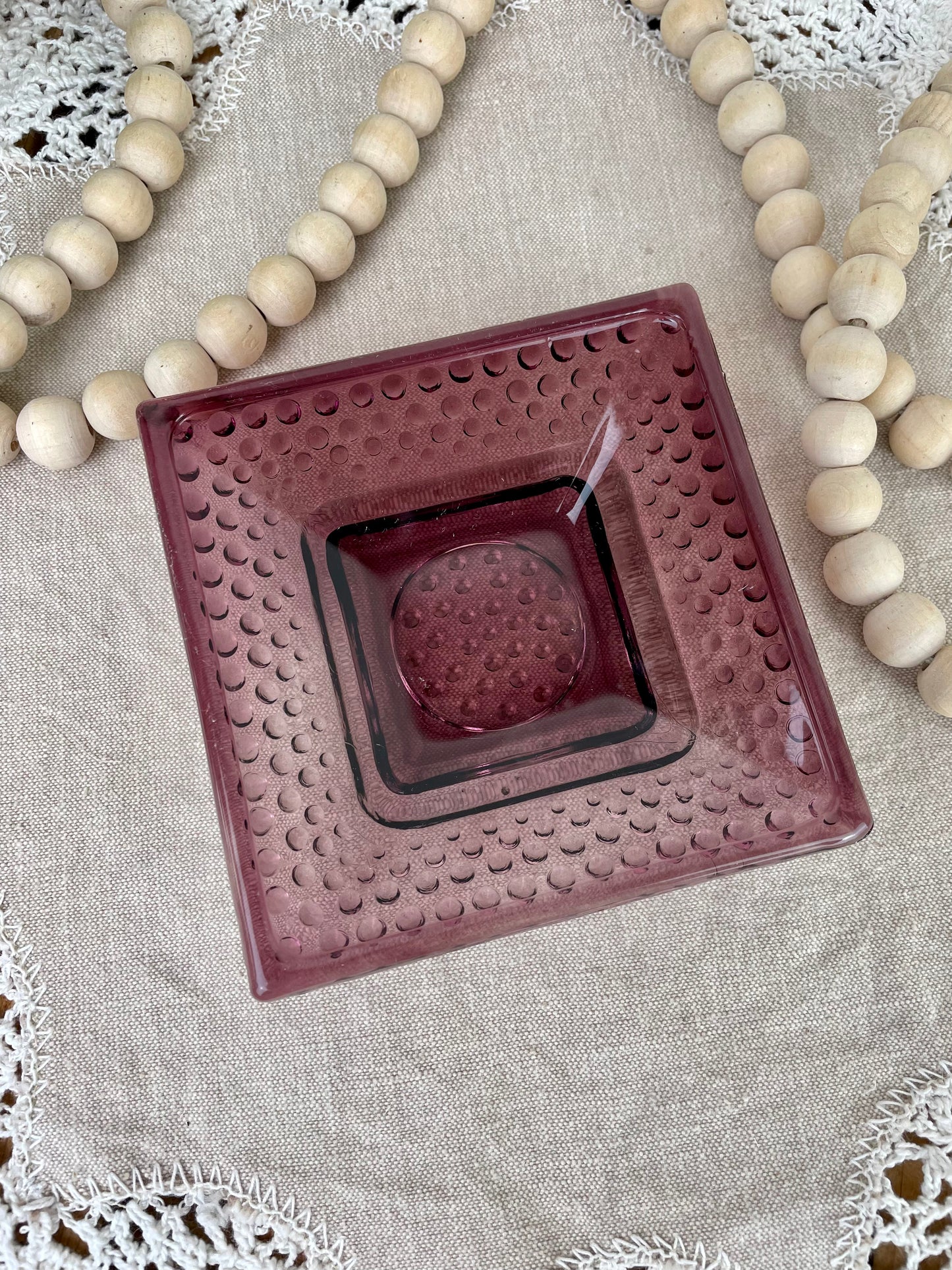 Vintage Fenton Hobnail Amethyst Glass Candle Dish