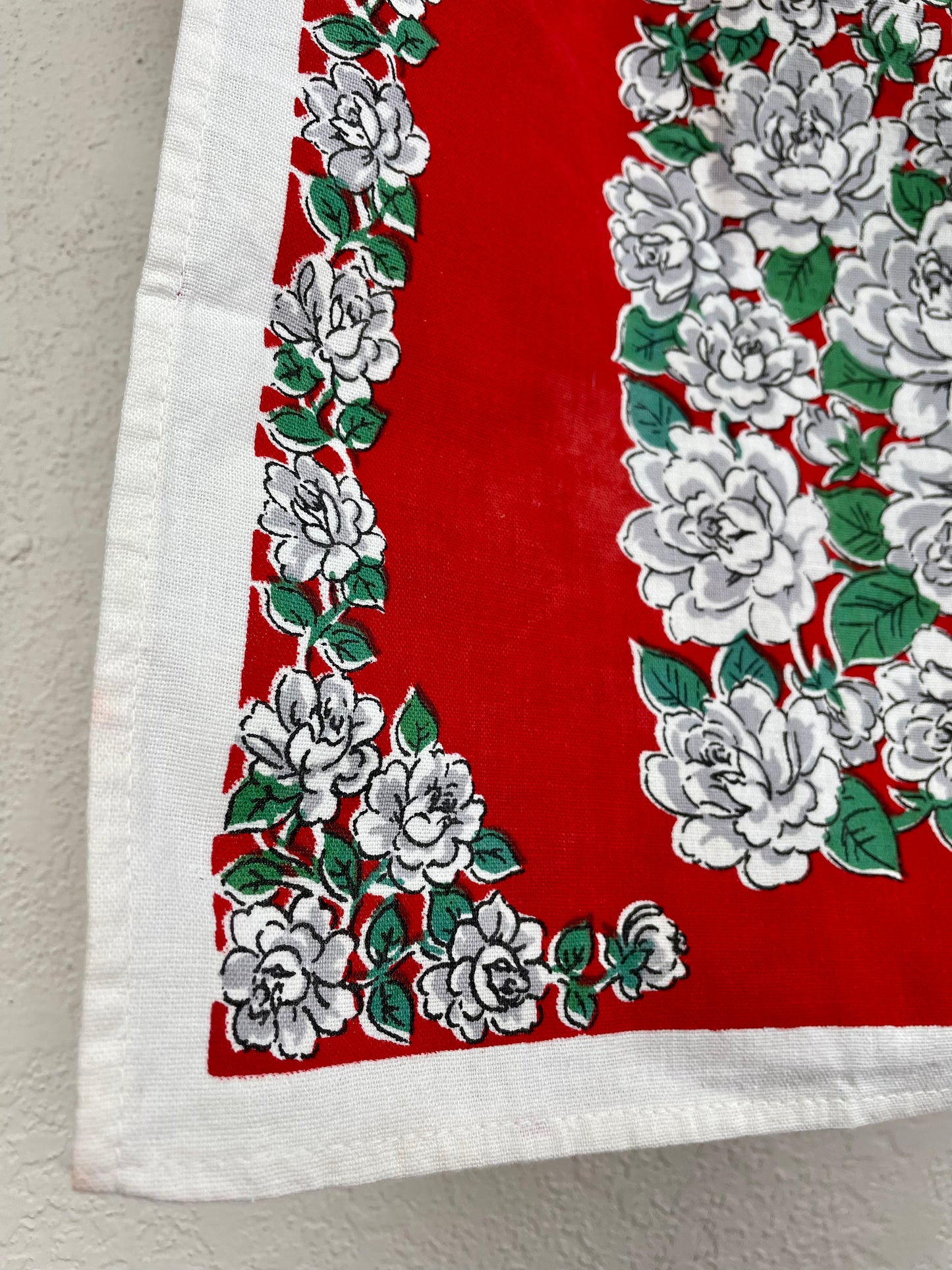 Vintage Red & White Floral Tea Towel