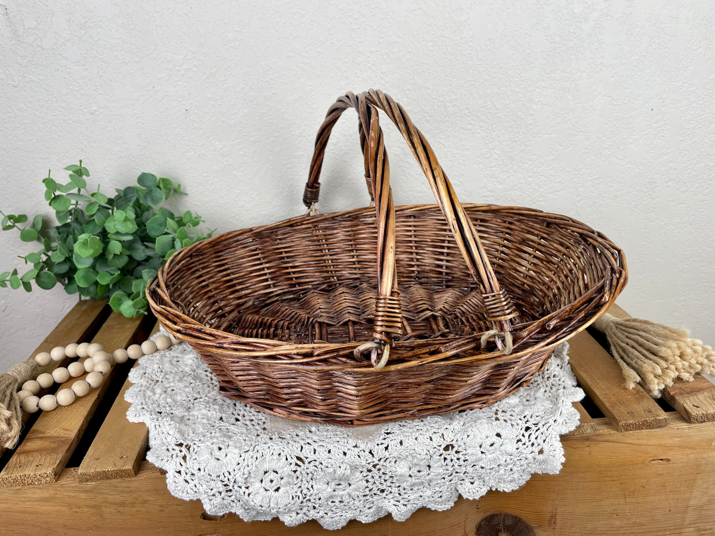 Vintage Oval Basket with Movable Handles