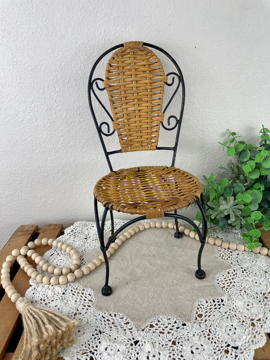 Vintage Miniature Metal and Rattan Chair