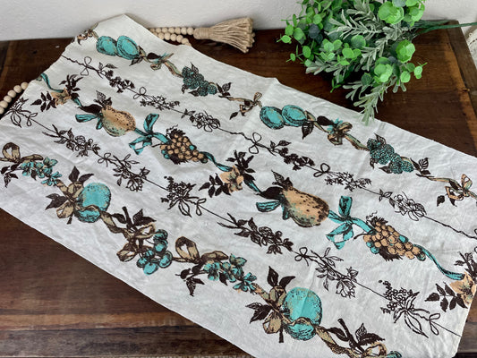 Vintage Mid-Century Blue & Brown Tea Towel