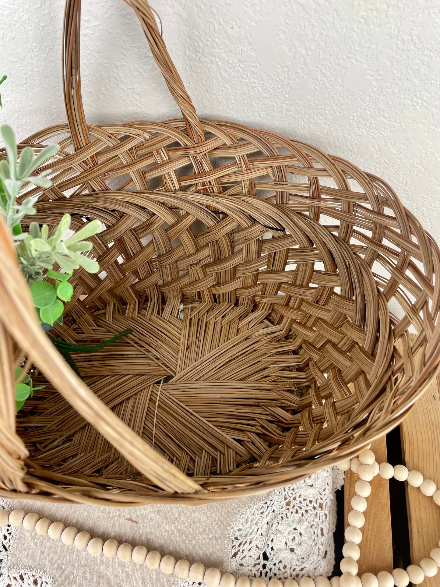 Large Vintage Woven Basket with Handle