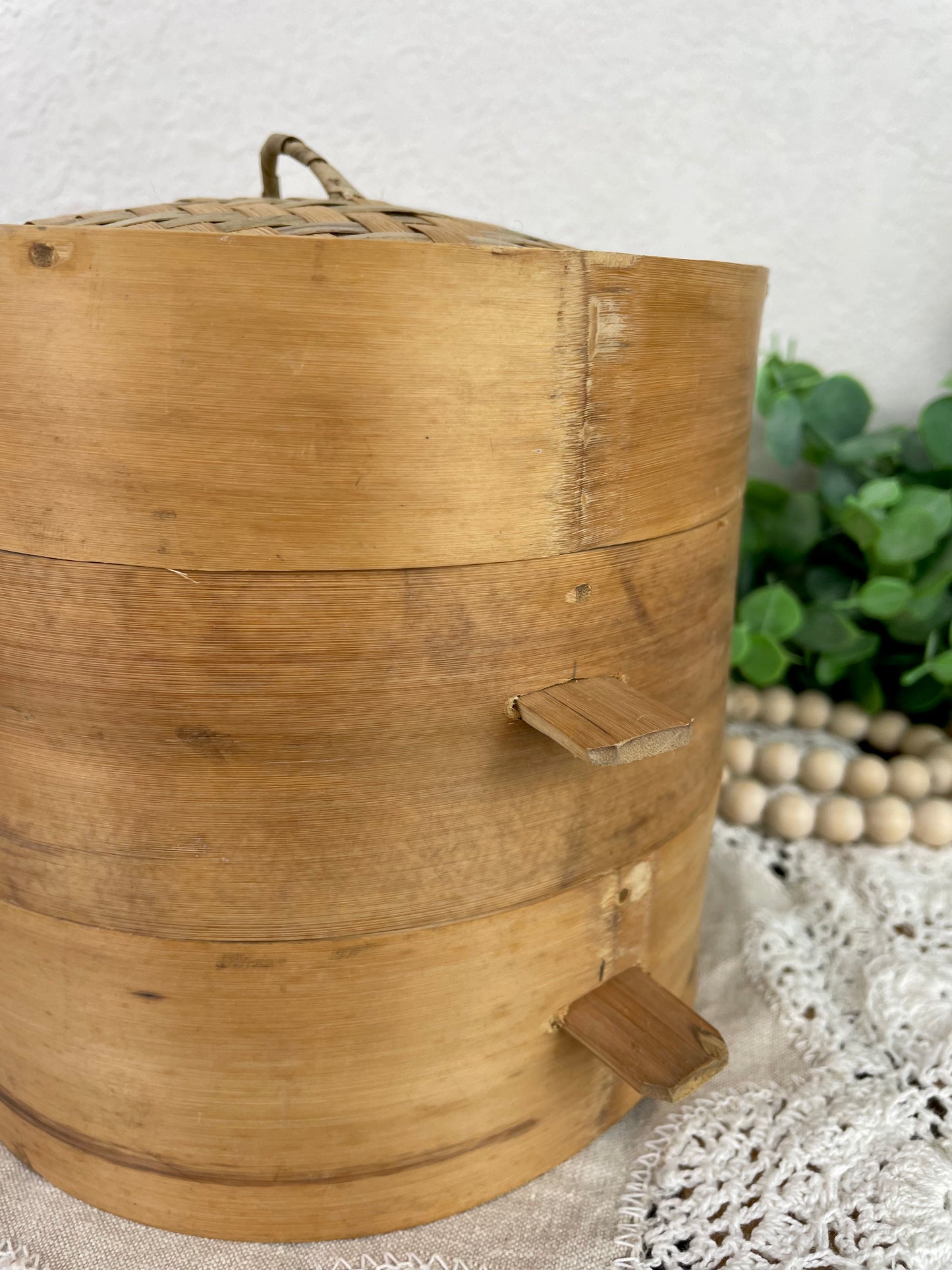 Vintage Bamboo Tiered Steamer Basket