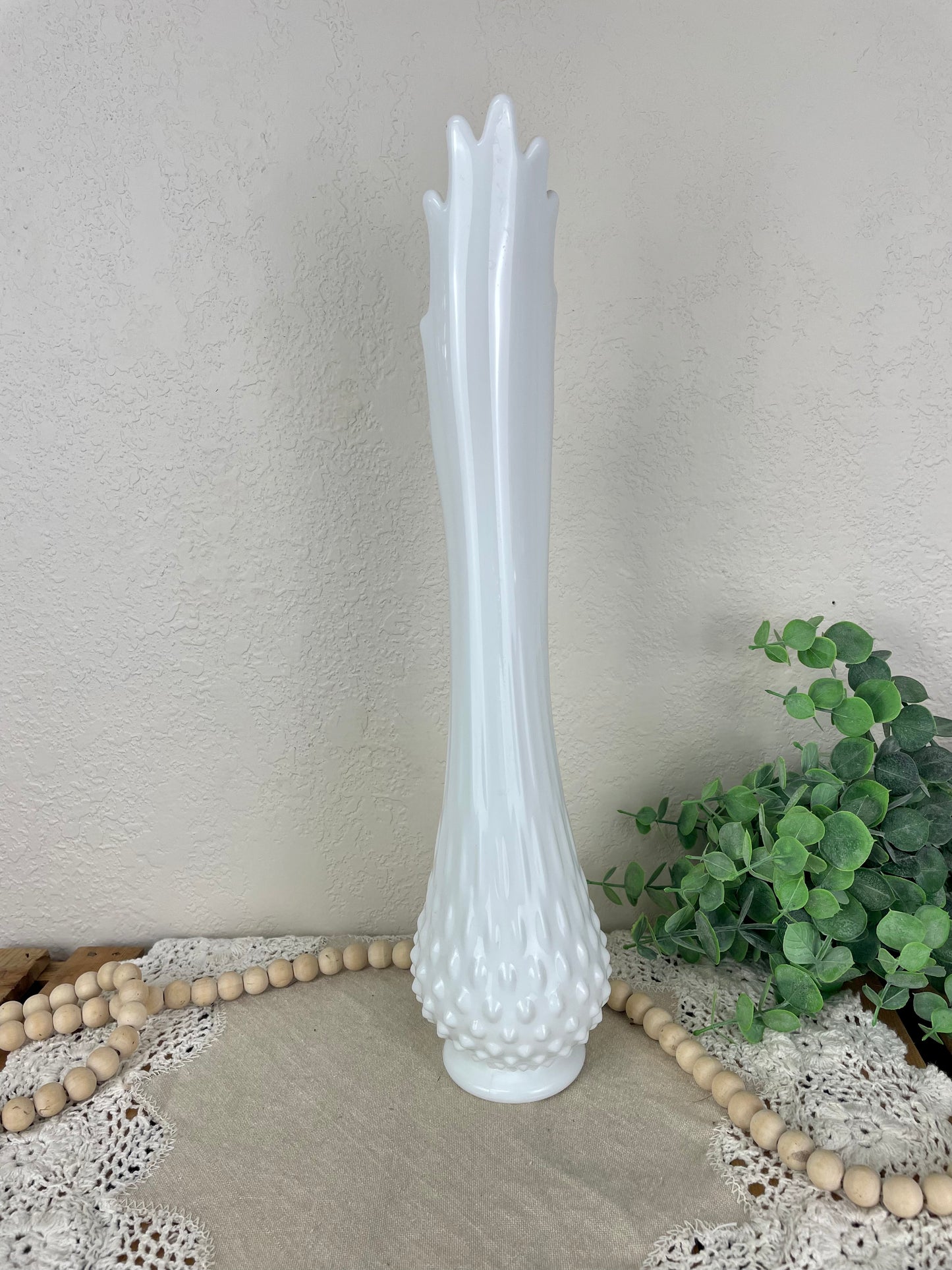 Vintage Mid-Century Fenton Hobnail Swung Glass Vase