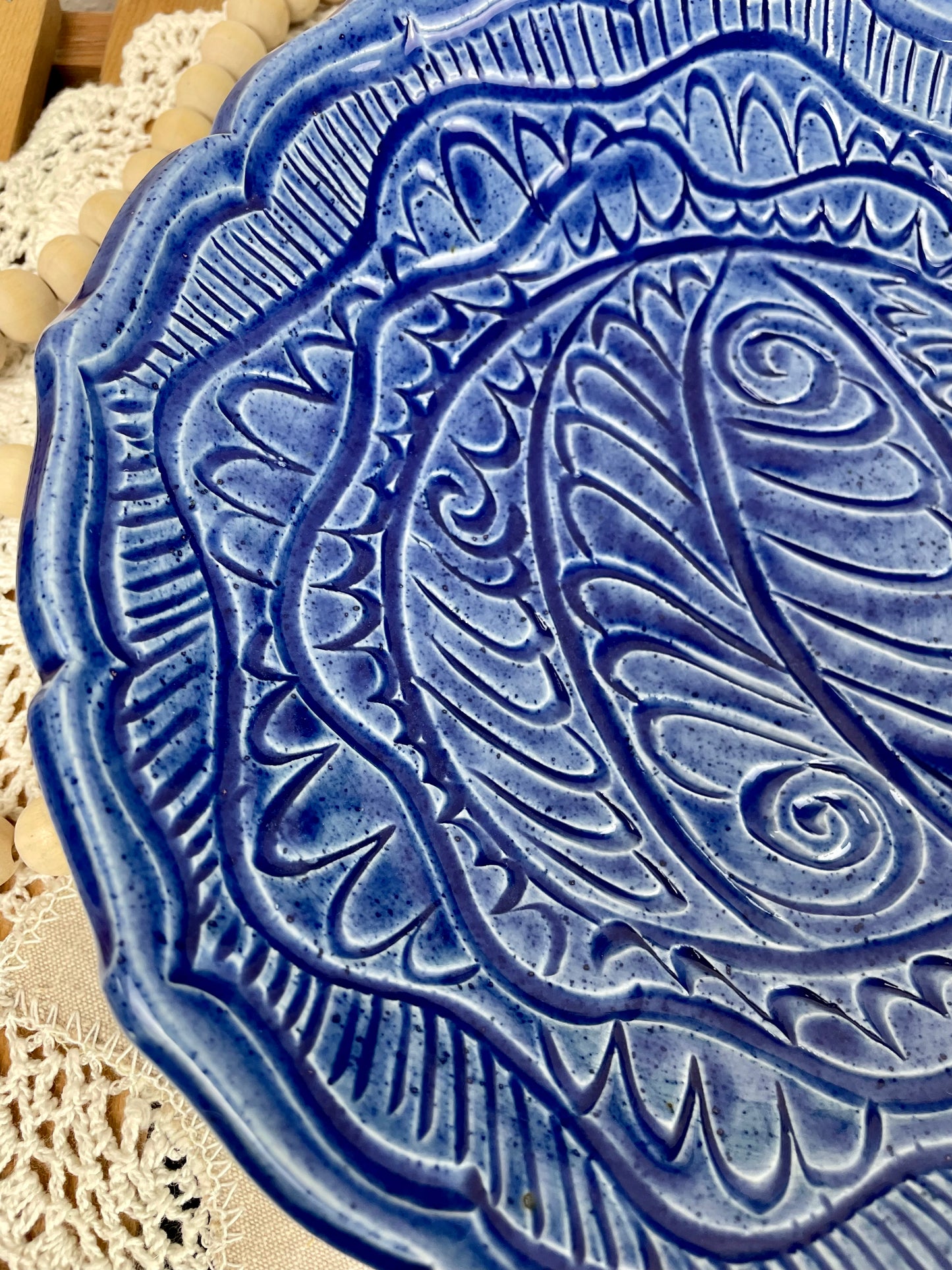 Vintage Handmade Blue Pottery Dish