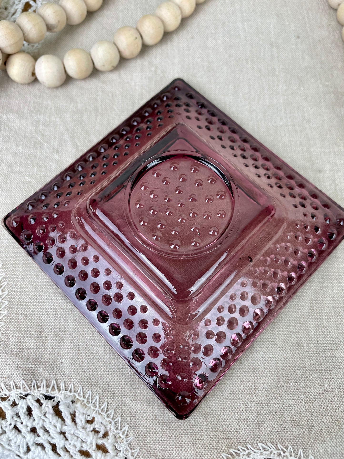 Vintage Fenton Hobnail Amethyst Glass Candle Dish