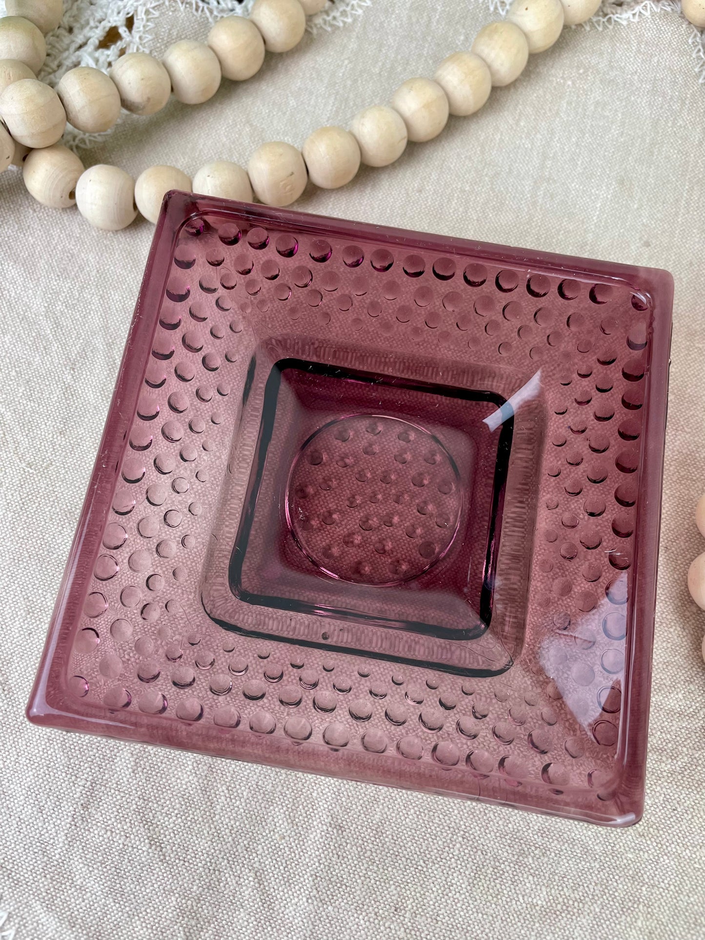 Vintage Fenton Hobnail Amethyst Glass Candle Dish