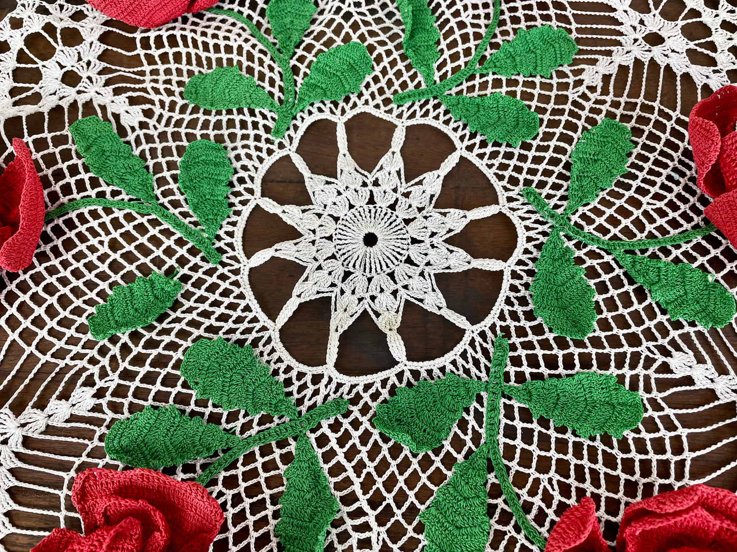 Vintage Handmade Doily with Roses