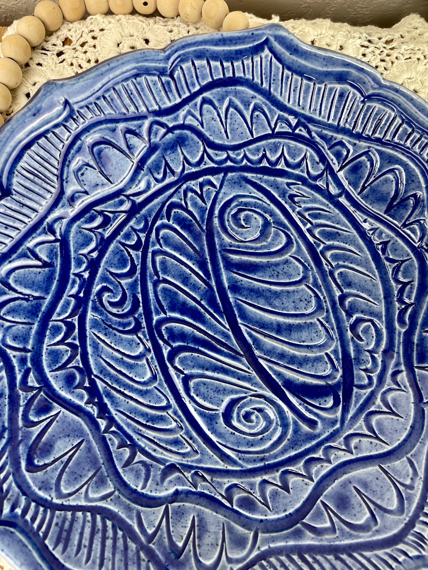 Vintage Handmade Blue Pottery Dish