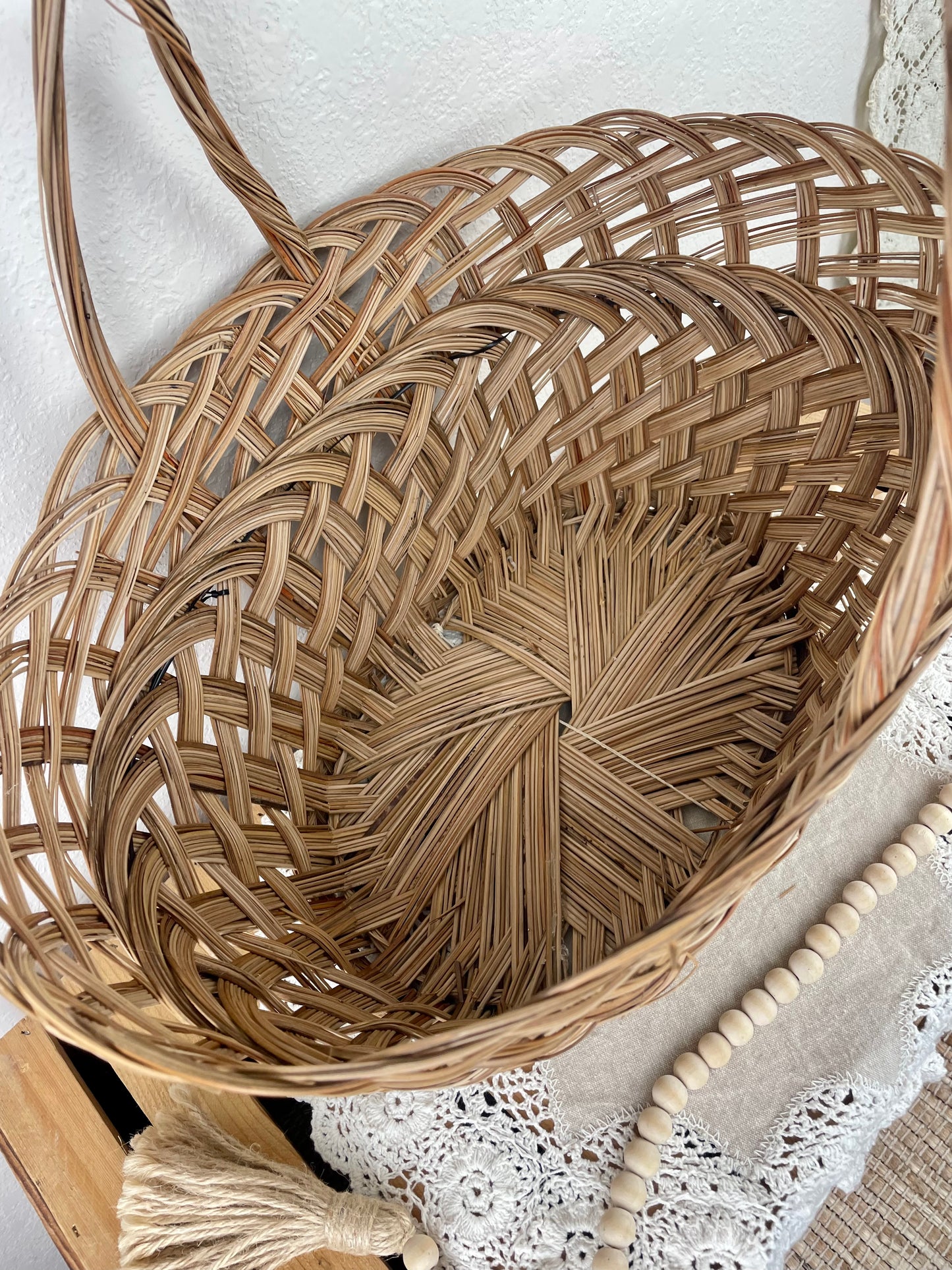 Large Vintage Woven Basket with Handle