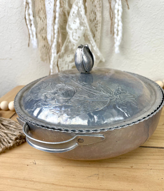 Vintage Rodney Kent Hammered Aluminum Dish with Lid