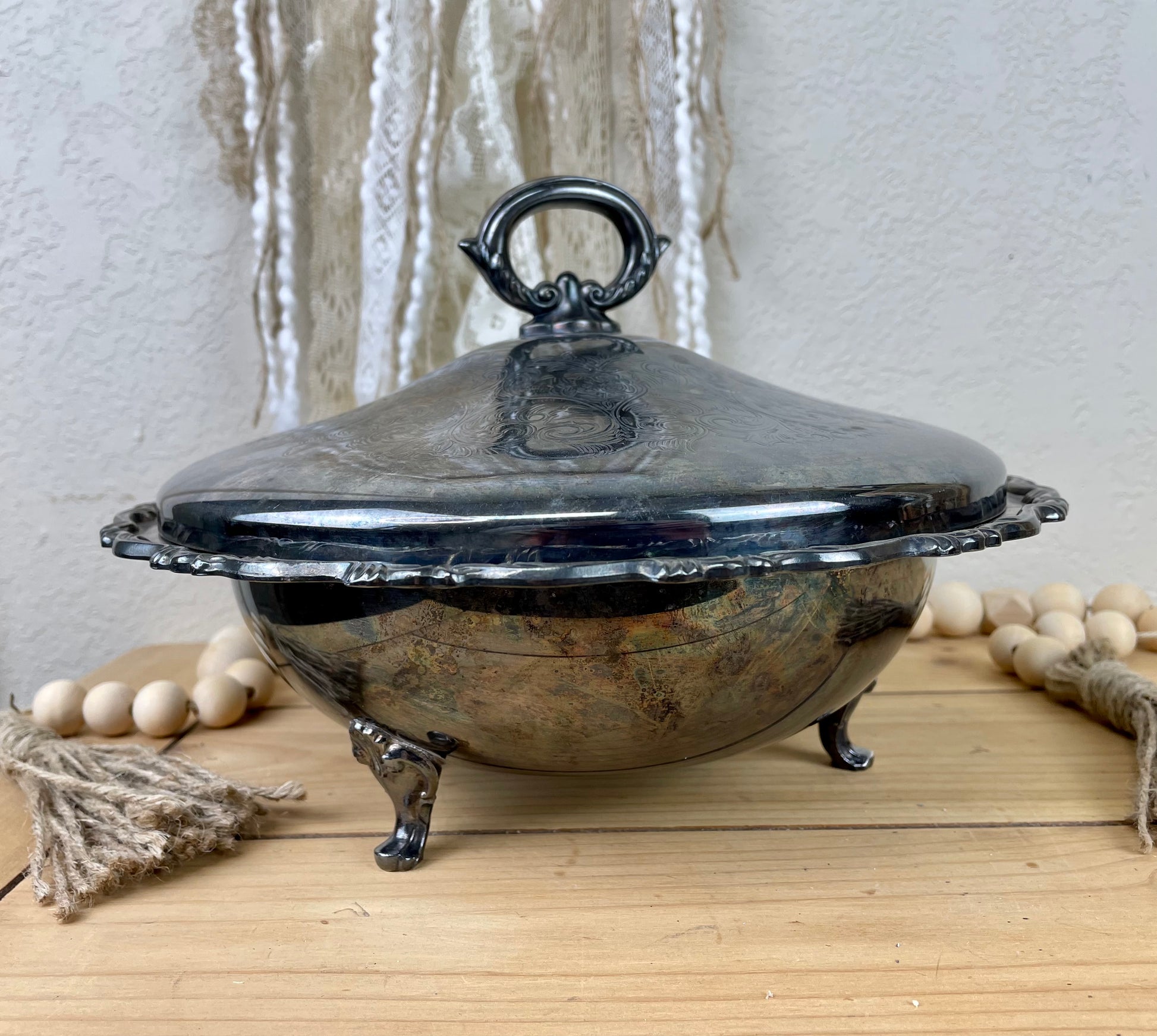 Oneida Silver Serving Dish With Lid Vintage Footed Silver Oneida