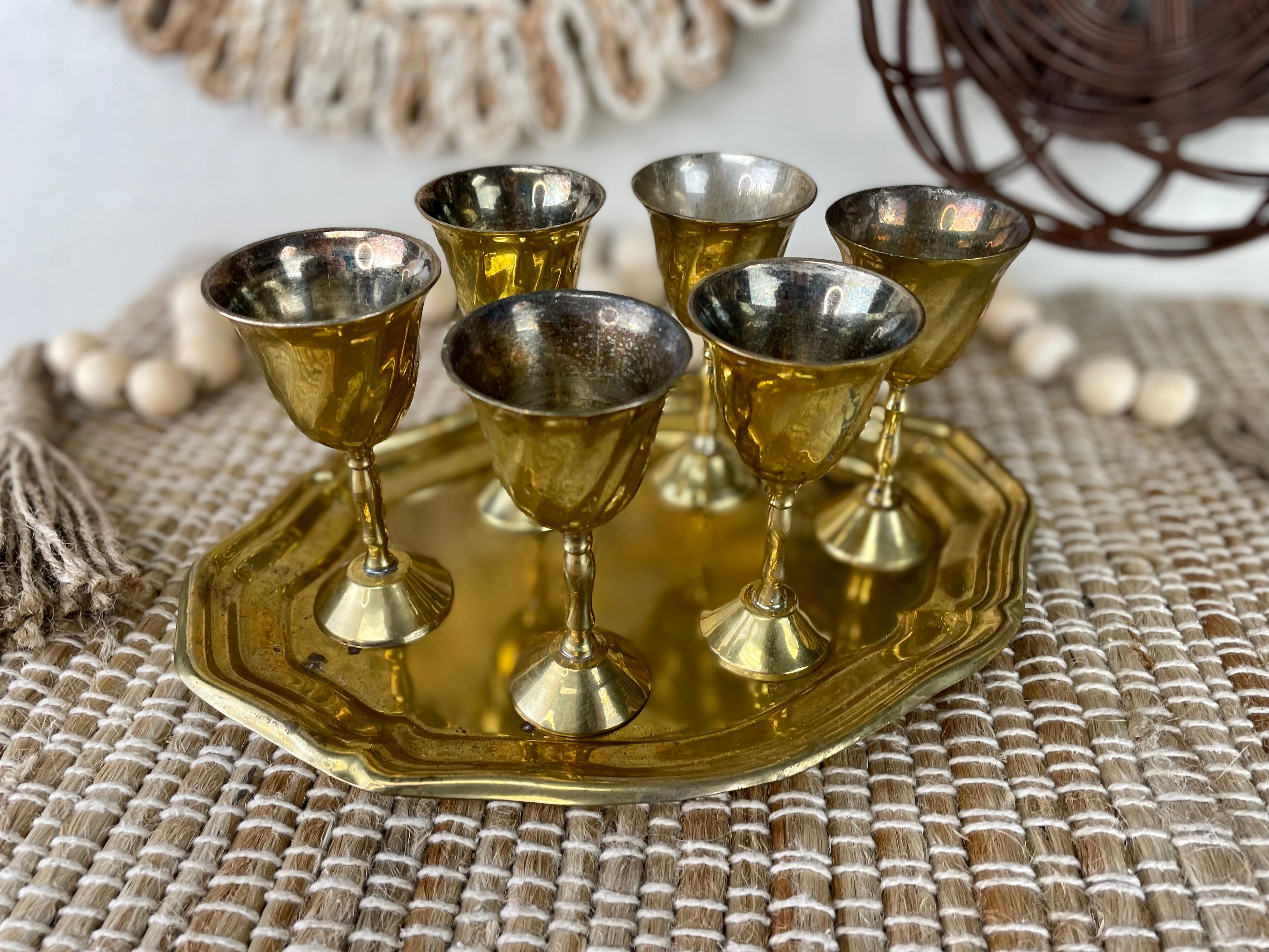 Vintage brass store shot goblet set