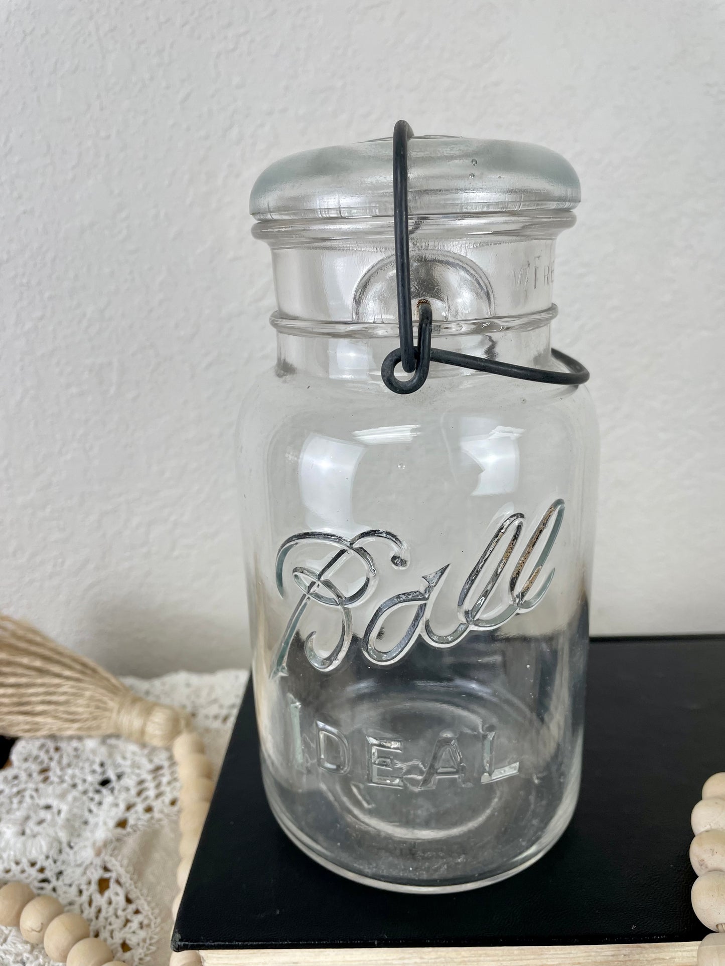 Vintage Clear Ball Jar with Glass Lid